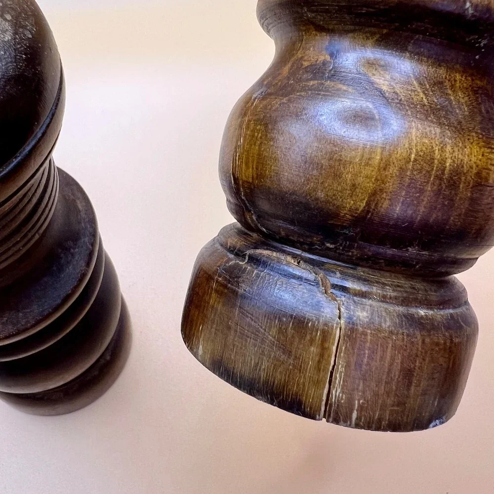 VTG Mid Century Wood Salt Shaker & Pepper Mill Set Turned Wood Espresso Finish